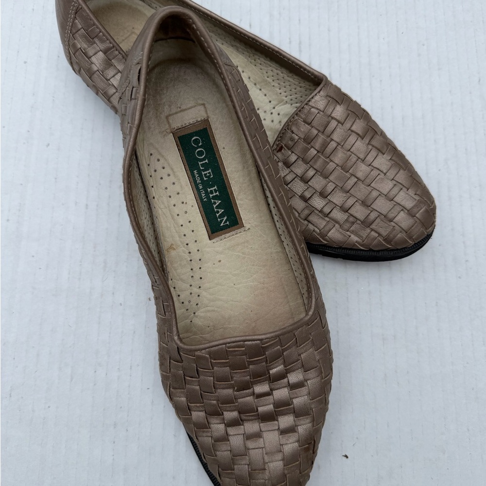 Cole Haan Woven Leather Flats Brown Slip On Loafers Made in Italy